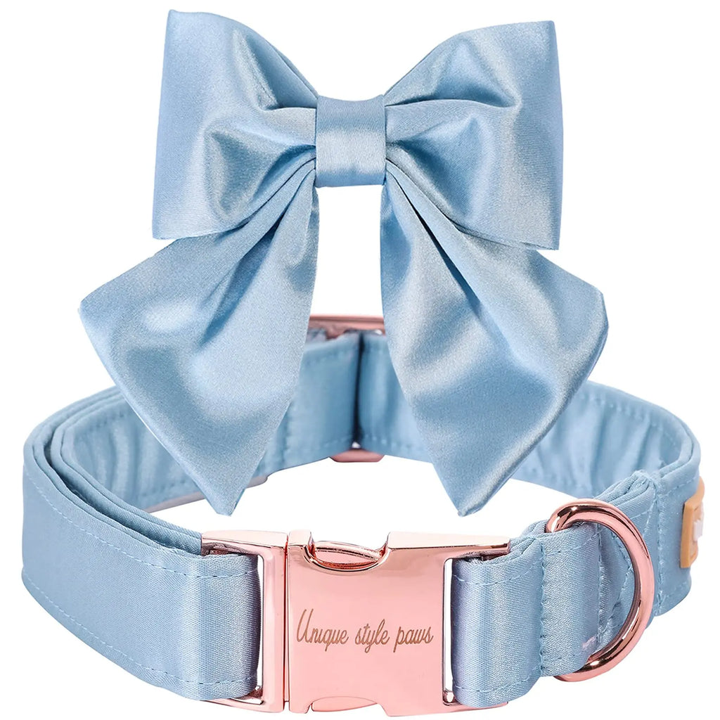 Unique Style Paws Silk Adjustable Durable Dog Collar with Bow Wedding Bowtie Collar for Small to Large Dogs