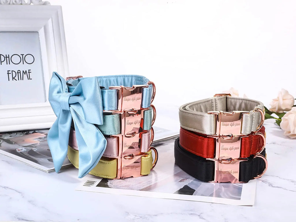Unique Style Paws Silk Adjustable Durable Dog Collar with Bow Wedding Bowtie Collar for Small to Large Dogs