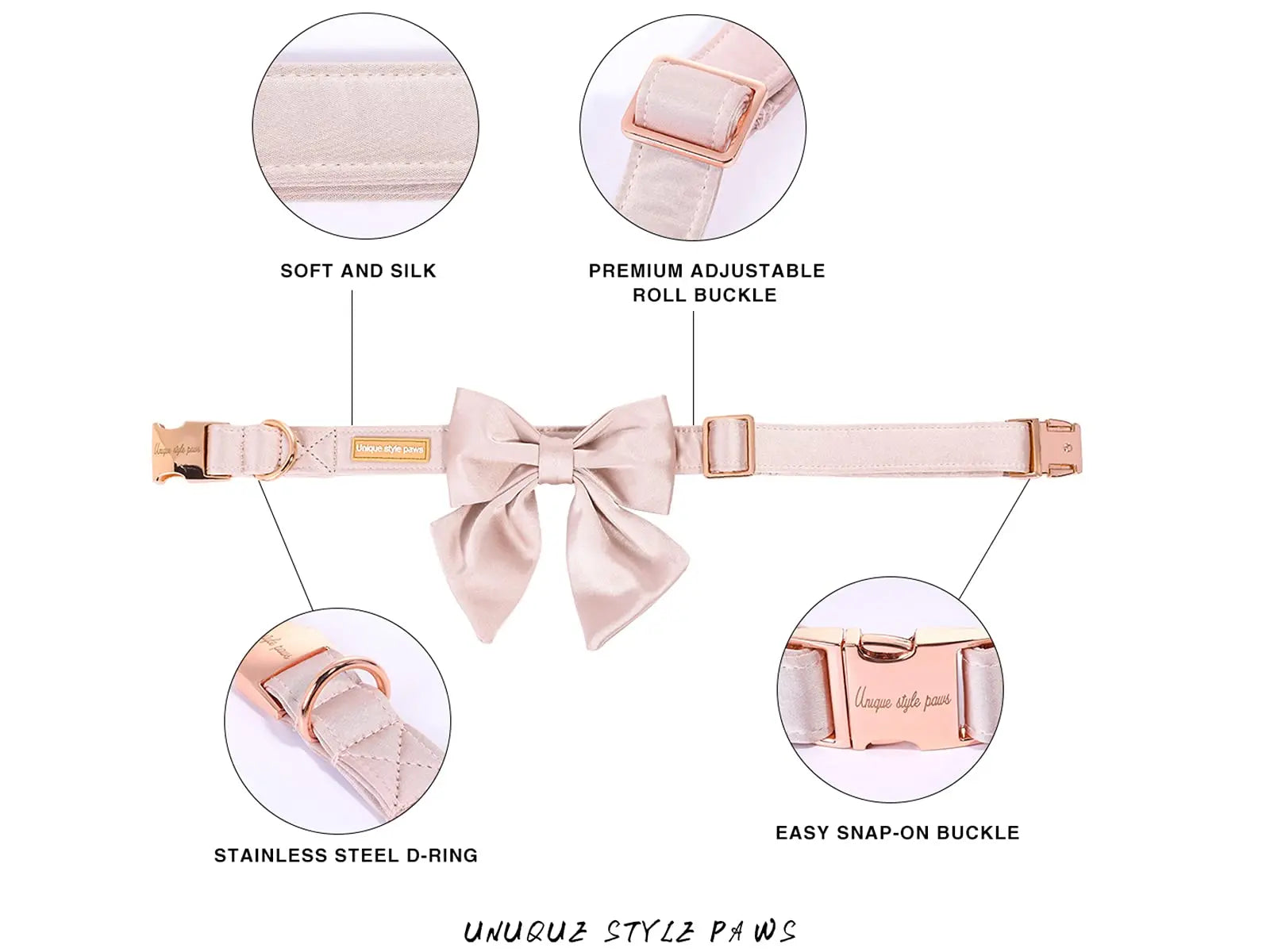 Unique Style Paws Silk Adjustable Durable Dog Collar with Bow Wedding Bowtie Collar for Small to Large Dogs