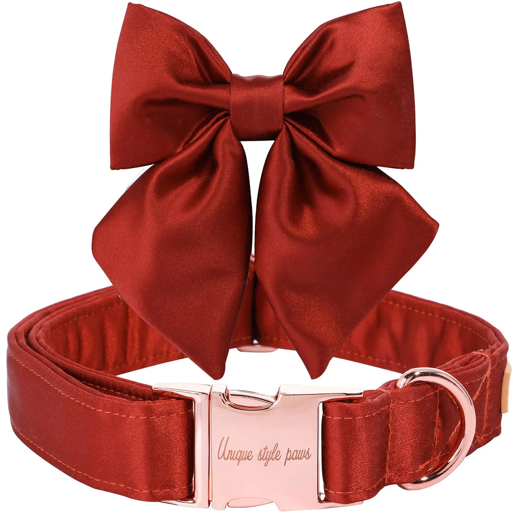 Unique Style Paws Silk Adjustable Durable Dog Collar with Bow Wedding Bowtie Collar for Small to Large Dogs